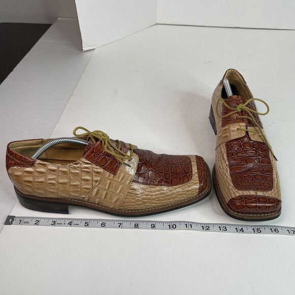 Zota Mens Alligator Oxford Shoes, Size 11, Tan/Brown, Square Toe, Leather 5038 - Picture 11 of 11